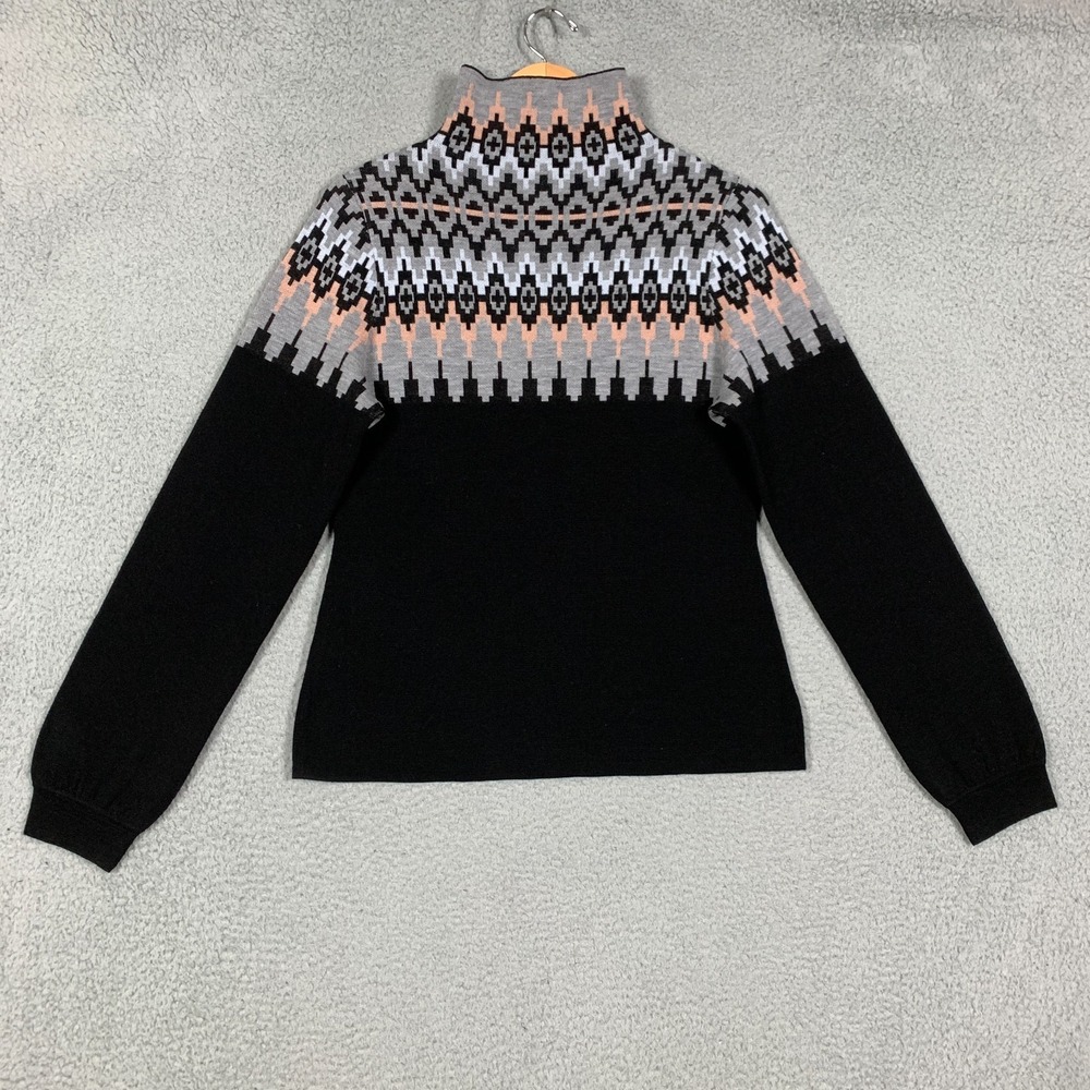 Icelandic Design Sweater Women's Medium Black Pullover Fair Isle Mock Neck Knit‎